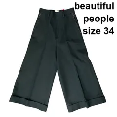 ◇ ビューティフルピープル beautiful people ワイドパンツ クロップドパンツ 日本製  黒 コットン 麻 34 S～M 7-9号 レディース S5Y748