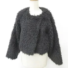 グレイル GRL ジャケット ノーカラージャケット ショート丈 アシメトリーフェイクファー 黒 ブラック F