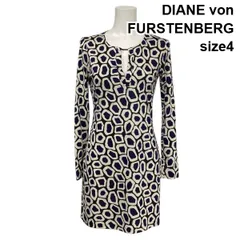 ◇ ダイアンフォンファステンバーグ DIANE von FURSTENBERG 総柄ワンピース 長袖 膝丈 シルク100％ 4 M 9号 レディース S6A044