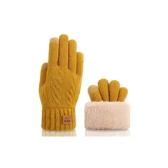 [Yihuilan] 手袋 レディース 秋冬 防寒ニット手袋 ふわふわ 厚裏起毛38℃恒温 二層ニット 防風 保温グローブ 高い伸縮性 タッチパネル対応 厚手 高い伸縮性 レディース 防寒手袋 ふんわり グローブ 柔らかい 暖かい おしゃれ 自転車 通勤  1