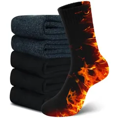 [Lavento] 靴下 メンズ ソックス 冬 【5足セット・ウール裏パイル・耐久性アップ】 防寒靴下 ウールソックス あったか 厚手 防寒 保温 消臭 360°蓄熱 伸縮性 室内 アウトドア スキー スポーツ 24-28 (ブラック*3+ネイビー*2) 1