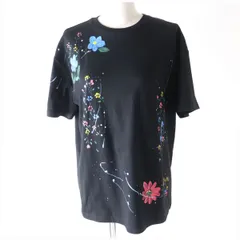未使用品★正規品品 MIUMIU ミュウミュウ MJN213 20SS フラワーペイント クルーネック 半袖 Tシャツ／トップス  黒×マルチ XS 伊製 タグ付きのサムネイル