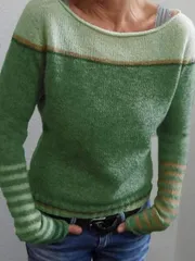 【グリーン】ニット レディース セーター 長袖 薄手 配色 ボーダー おしゃれ 大人 春秋 カジュアル ナチュラル トップス
