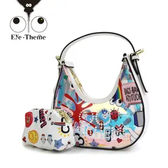 EYE THEME アイテーマ クリア ハンドバッグ ET2780 レディース バッグ ショルダーバッグ クリア プリント ポーチ付き PVC バッグ かわいい おしゃれ 大人 透明 2way 個性的 総柄
