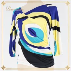 社交ダンス 衣装 トップス ブラウス ブルー系 チャコットロイヤルダンス Chacott ROYAL DANCE 伸縮 ストレッチ 青 黄 白 緑 レッスン 練習 鮮やか 柄 七分袖 ドレープ パーティー 華やか イエロー系 ホワイト系 グリーン系