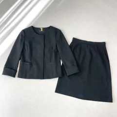 UNITED ARROWS / green label relaxing  ユナイテッドアローズ / グリーンレーベルリラクシング  ノーカラー ポンチジャケット スカートスーツ セットアップ ブラックフォーマル ビジネススーツ ママスーツ ストレッチあり