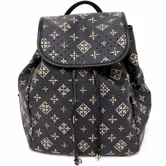 ラシット russet リュックサック バックパック PVC レザー モノグラム パンチング ブラック ベージュ 【中古】Sランク