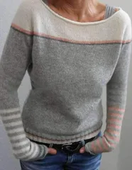 【グレー】ニット レディース セーター 長袖 薄手 配色 ボーダー おしゃれ 大人 春秋 カジュアル ナチュラル トップス