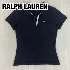 POLO JEANS CO. RALPH LAUREN ポロジーンズ 半袖ポロシャツ レディース M ブラック 黒 サイドスリット 刺繍ロゴ インパクト21 着丈53.5cm 肩幅35.5cm 身幅(脇下)39cm 袖丈15.5cm【古着】