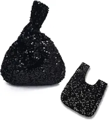 HARGIO(ハルジオ) スパンコールバッグ パーティーバッグ 小さめ レディース トート 手提げ ミニ 黒 銀 おしゃれ かわいい 結婚式 ドレス キラキラ バック 鞄 人気 (ブラック,  S)