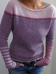 【パープル】ニット レディース セーター 長袖 薄手 配色 ボーダー おしゃれ 大人 春秋 カジュアル ナチュラル トップス