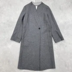 自由区　COLOMBO コロンボ生地　ノーカラーコート　ロング　ダブルフェイス　ウール　ポリウレタン　グレー　レディース　38　a01162