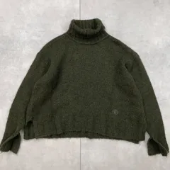 MM6　メゾンマルジェラ　ニットトップス　オーバーサイズ　タートルネック　ロゴ刺繍　スリット　モヘヤ　ウール　グリーン　イタリア製　レディース　S　a01253