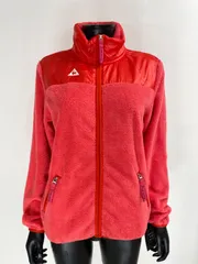 【USED】le coq sportif ルコック ポリエステル フルジップ 長袖 ジャケット 裏起毛 ロゴ刺繍 レッド 赤 レディース L ゴルフウェア