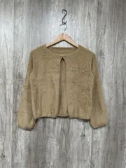 SAISON DE PAPILLON セゾンドパピオン ビジュー カーディガン sizeM/ベージュ ◆■ レディース