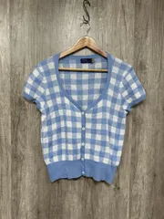 POLO RALPH LAUREN ポロ ラルフローレン リネンコットン チェック サマーニット カーディガン sizeM/白ｘ水色 ■◆ レディース