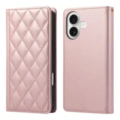 カード収納 RFIDブロッキング 財布型 携帯カバー iPhone16 スマホケース アイフォン16 6.1インチ対応 ケース マグネット式 ケース スタンド機能 全面保護 いphone16 耐衝撃 手帳型 ひし形 16 グリッド 刺繍 iPhone パターン