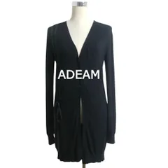 ADEAM アディアム フォクシー カーディガン シルクミックス グログランリボン Vネック 長袖 ニット ロング ストレッチ ブラック サイズ0 レディース 古着 中古