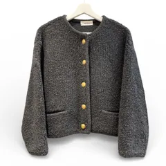 Mila Owen ミラオーウェン パイル編み ショート丈 金釦ニットジャケット チャコールグレー サイズ0 ドロップショルダー 羽織り ゆったり レディース 冬 ゴーゴー古着マルイ草加店2925