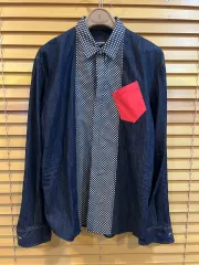 DSQUARED2 ディースクエアード2 メンズ インディゴデニム ドットバイカラー 長袖シャツ デニムシャツ 48