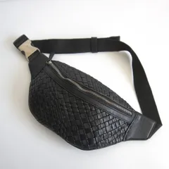 【高級品】FALORNI 【イントレチャート レザー ボディバッグ】ブラック ファロルニ ウエストバッグ 26010123