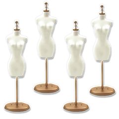 Set of 4 White Torso Mannequins by D.STONE, Women's Figures, Black Wire