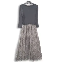 any SiS エニィスィス 秋冬 ストレッチ ニット★ 花柄レース ワンピース ドッキング Sz.2 レディース 灰