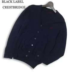 BLACK LABEL CRESTBRIDGE ブラックレーベル クレストブリッジ ロゴ刺繍★ ウール100% ニット カーディガン Sz.2　メンズ 紺