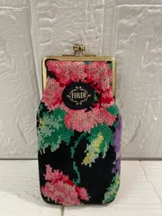 I【ヴィンテージ】FEILER フェイラー がま口ポーチ コンパクト 花柄 ブラック レディース オシャレ 普段使い