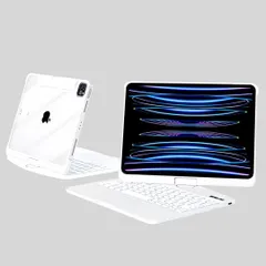 新品 360度回転 iPad 10.2インチ 第9/8/7世代 キーボードケース 透明 クリア 7色バックライト付き タッチパッド付き 折りたたみ 多角度対応 多機能 一体型 キーボード カバー白