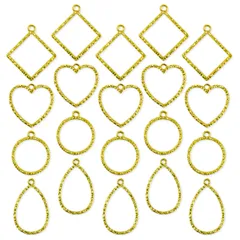新品 [MiYuffee] レジン枠 空枠 幾何 フレーム 大量セット ゴールド シンプル カン付き しずく 丸 四角 ハート ピアス ペンダント アクセサリーパーツ (幾何20個)