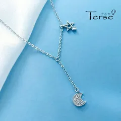 Terse  神秘的な星と三日月のネックレス ペンダント 可愛い 華奢 銀 シルバー スター ムーン 星型 流れ星 夜空 星空 レディース ギフト プレゼント 誕生日 記念日 パーティー 二次会 お呼ばれ sn0059a