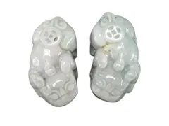 AA天然石ひすい本翡翠ジェダイト金銭ヒキュウ大型貔貅ペア置物風水物