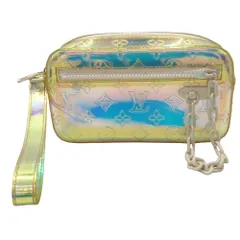 【中古】Louis Vuitton ルイヴィトン M55261 モノグラムプリズム ポシェット ヴェルガ 半透明 セカンドバック エナメルバッグ 限定ライン 2019年春夏コレクション ホワイト金具  クラッチバッグ ポーチ LV A2504273