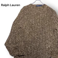 【コットン100】Ralph Lauren ラルフローレン メランジ リブ編み クルーネックセーター ニット ブラウンベージュ
