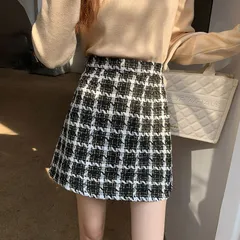 【新品・未使用】 ツイード スカート タイト パステル インパン付 チェック ミニ 秋冬 ブラック