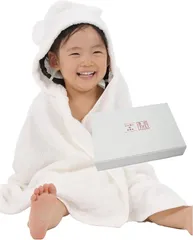 BE-SAN 泉州タオル 出産祝い ベビーバスローブ フード付きバスタオル バスポンチョ おくるみ プールタオル 高級ブランドタオル 日本製 子供 赤ちゃん 男の子 女の子 (クマ耳ホワイト,  Free Size)