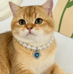 ペット用 ハートチャーム付き 仮パールネックレス 猫用 犬用 首輪 チョーカー　（2個)bu１