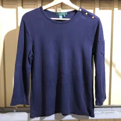 1384 LAULEN RALPH LAUREN 長袖トップス ネイビー M ローレンラルフローレン ロンT ワンポイント 刺繍ロゴ 七分丈 古着卸 アメリカ仕入
