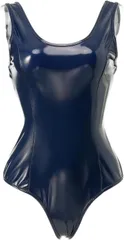 SALUDABLE スク水 エナメル コスプレ コスチューム スクール水着 競泳水着 光沢 ラバー (ダークネイビー,  ダークネイビー Lサイズ)