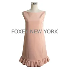 美品 FOXEY NEW YORK フォクシーニューヨーク フレンチメヌエット ワンピース ドレス フリル サイドポケット ボートネック ノースリーブ ピンク サイズ40 レディース 古着 中古