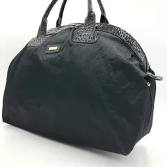 【美品】ハナエモリ HANAE MORI ボストンバッグ 黒 ナイロン クロコ型押し
