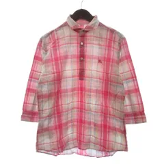 バーバリーブラックレーベル BURBERRY BLACK LABEL シャツ 七分袖 リネン チェック ピンク 2 ■FF