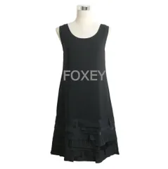 極美品 FOXEY BOUTIQUE フォクシーブティック サイズ40 ティアード フリル 膝丈 ノースリーブ ワンピース トゥーフリルラッフルヘムドレス 黒 ブラック レディース