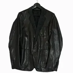 archive DOLCE&GABBANA ドルチェ&ガッバーナ ラムレザー テーラードジャケット ブルゾン 切り替え ドッキング 切りっぱなし 羊革 ブラック 黒 44サイズ