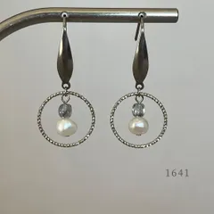 バロック淡水パール＆クリスタル＆リング　ピアス　・・✽・・　〈真珠　サージカルステンレス　フック〉