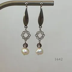 バロック淡水パール&モカブラウン・クリスタル　ピアス　・・✽・・　〈真珠　サージカルステンレス　フック〉