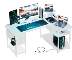 【特価セール】GTRACING ゲーミングデスク パソコンデスク L字 カーボン調 コンセント付き 引き出し付き ラック モニターアーム対応 棚高さ調節可能 小型モニター台 配線穴 右棚 DL004 ジーティーレーシング 机 勉強机 オフィス テレワーク ゲーのサムネイル