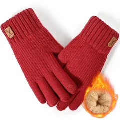 [SLEEPSINERO] 手袋 レディース スマホ対応 冬 【指先まで裏起毛・360°蓄熱】 防寒手袋 暖かい 保温 ふわふわ 厚手 防風 伸縮 柔らかい おしゃれ スマホ手袋 ニット手袋 てぶくろ (レッド【裏起毛】) 1