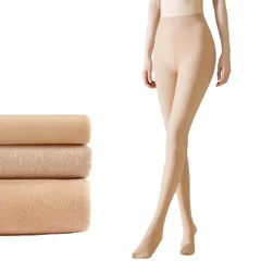 [Allanve] 裏起毛タイツ 透け感タイツ 肌色 【違和感なく超リアル・暖かいもこもこ・美脚スリム】 フェイクタイツ 秋冬 厚手 パンスト レディース 着圧 美脚 美尻 一体式 フリーサイズ 防寒 ストッキング (JP, アルファベット, Free S 1